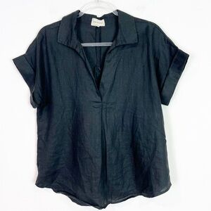 4OUR DREAMERS BLACK LINEN SHORT SLEEVE BLOUSE WOMENS SZ SMALL
